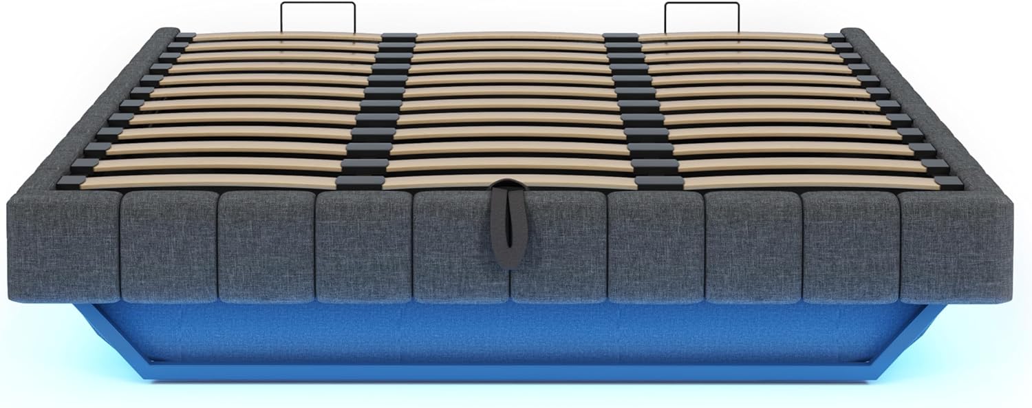 Bett 180x200 mit Stauraum, Multifunktionales Polsterbett mit Bettkasten und Schwebebettrahmen, einfacher Boxbett Jugendbett ohne Kopfteil, Leinen, Grau