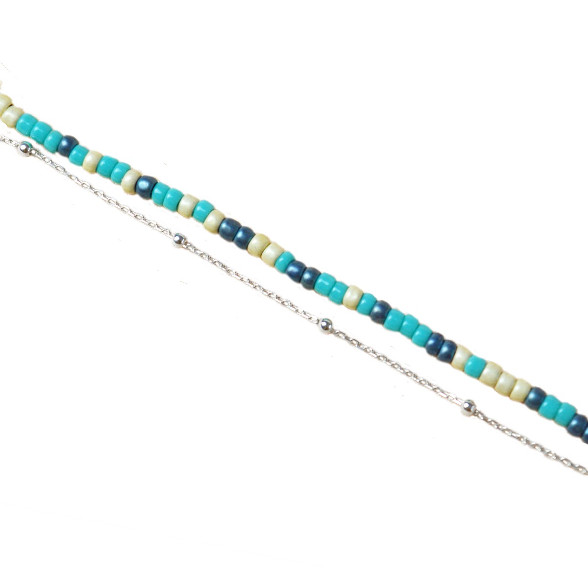 Bracelet femme double rang en argent 925 avec perles de rocaille