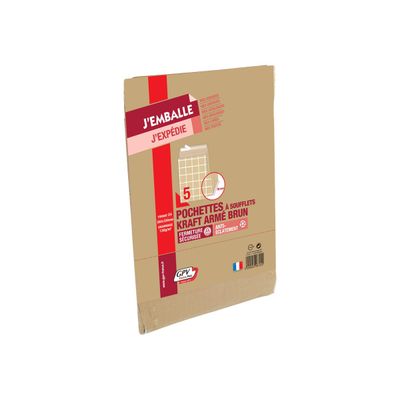 GPV Pack'n Post - 5 Pochettes kraft armé à soufflets - 260 x 330 mm - 130 gr - bande auto-adhésive