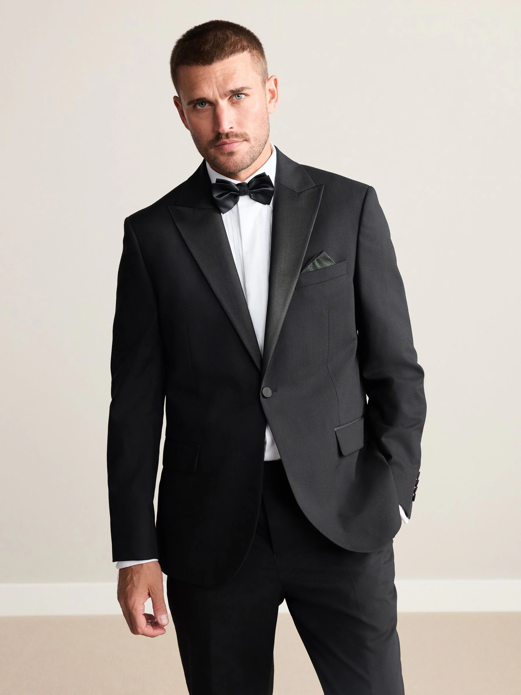 Zwart - Regular Fit Signature Nova Fides 100% Italian Wool Tuxedo Suit Jacket