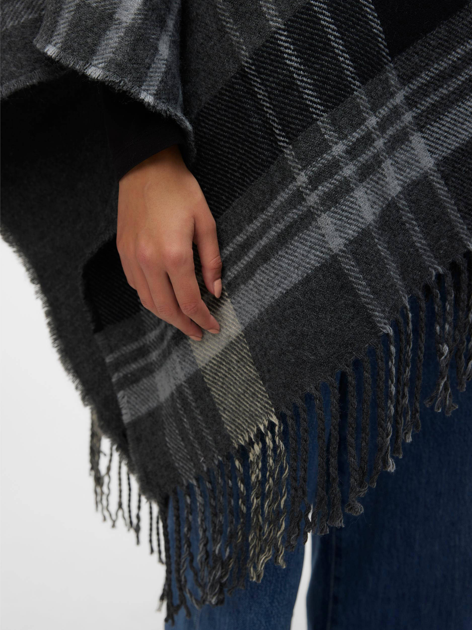 VERO MODA geruite poncho VMJADIA antraciet/beige