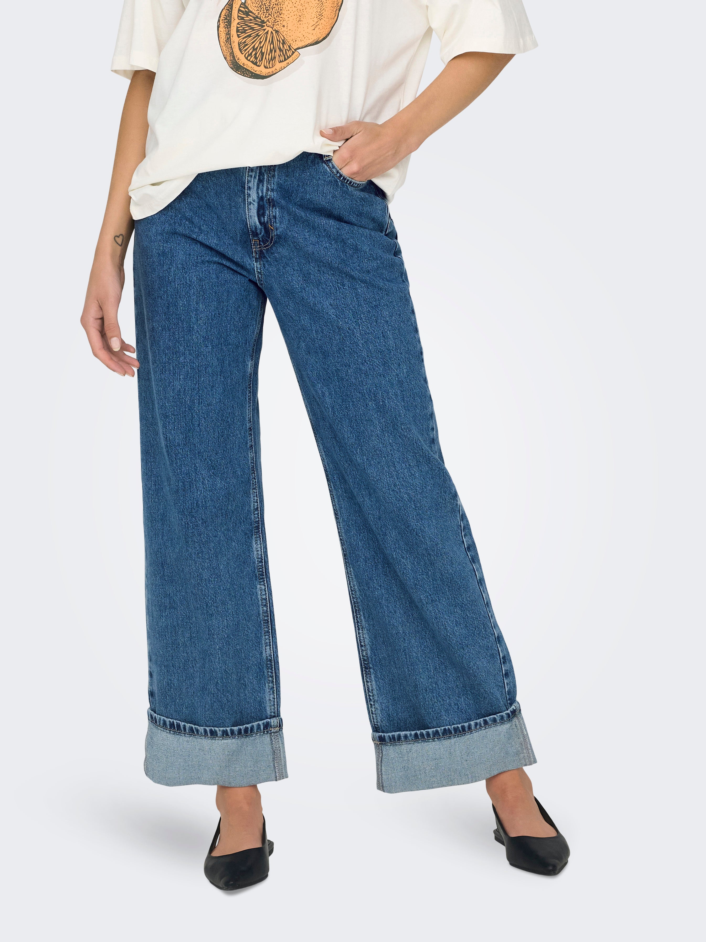 ONLHOPE Hohe Taille Weiter Beinschnitt Jeans Medium Blue Denim