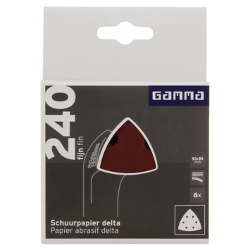 GAMMA schuurpapier delta 93x93 K240 klittenband 6 stofgaten 6 st.