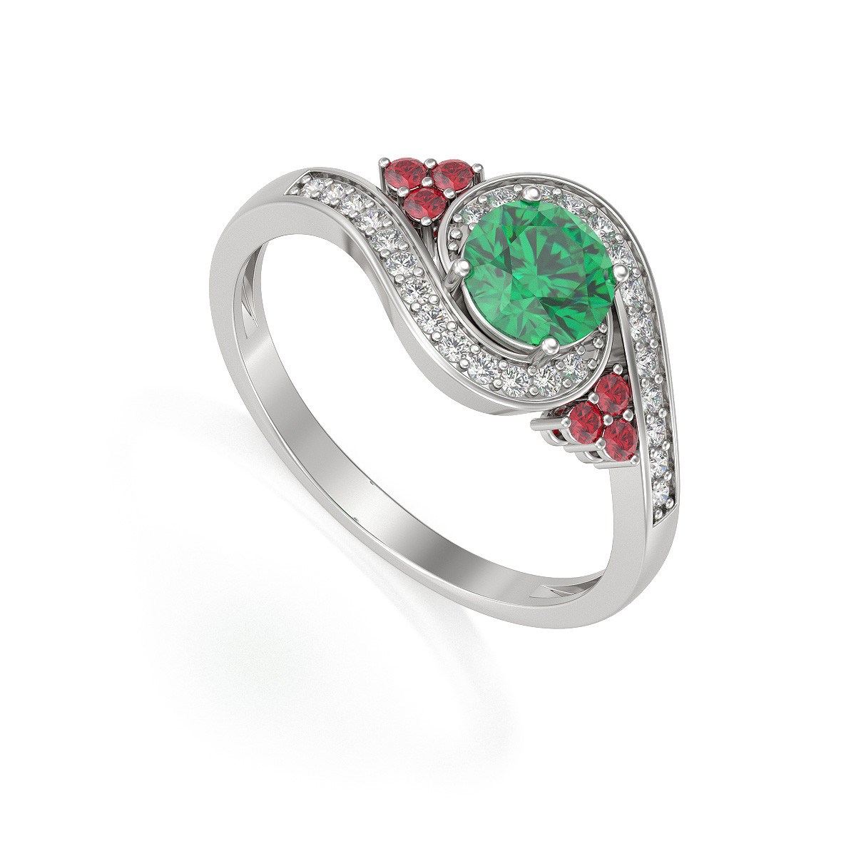 Bague Emeraude Rubis et diamants sur Argent 925 2.702grs