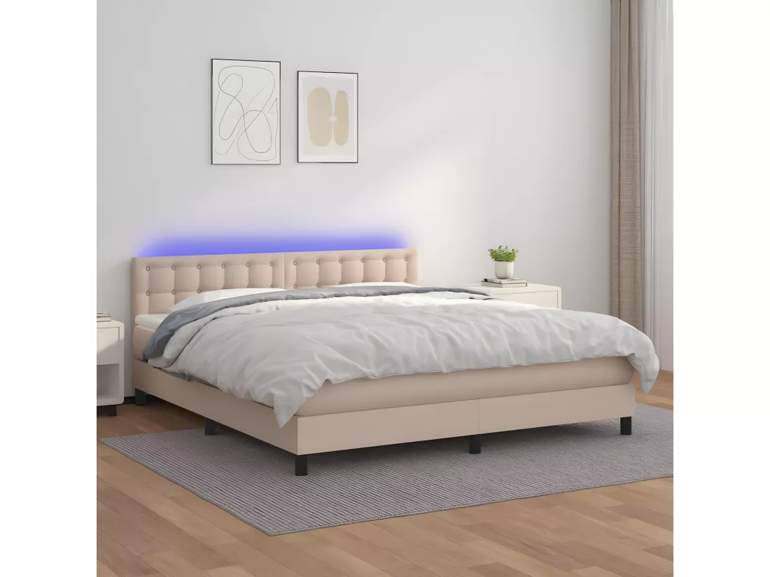 Sommier tapissier matelas LED Cappuccino 180x200 cm Similicuir