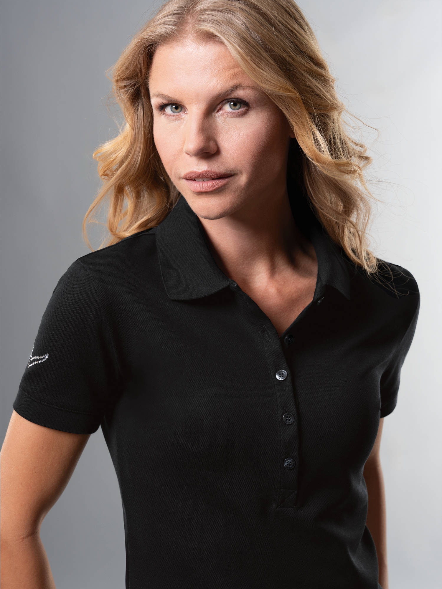 Poloshirt mit Kristallsteinen Schwarz