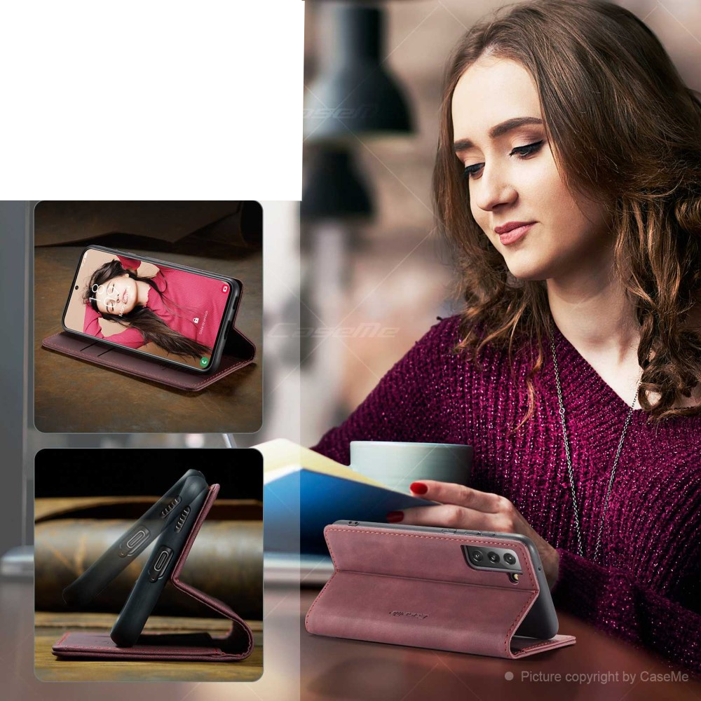 Samsung Galaxy S21 FE 5G Leder Tasche Flip Wallet Etui mit Kartenfächern - Dunkelrot