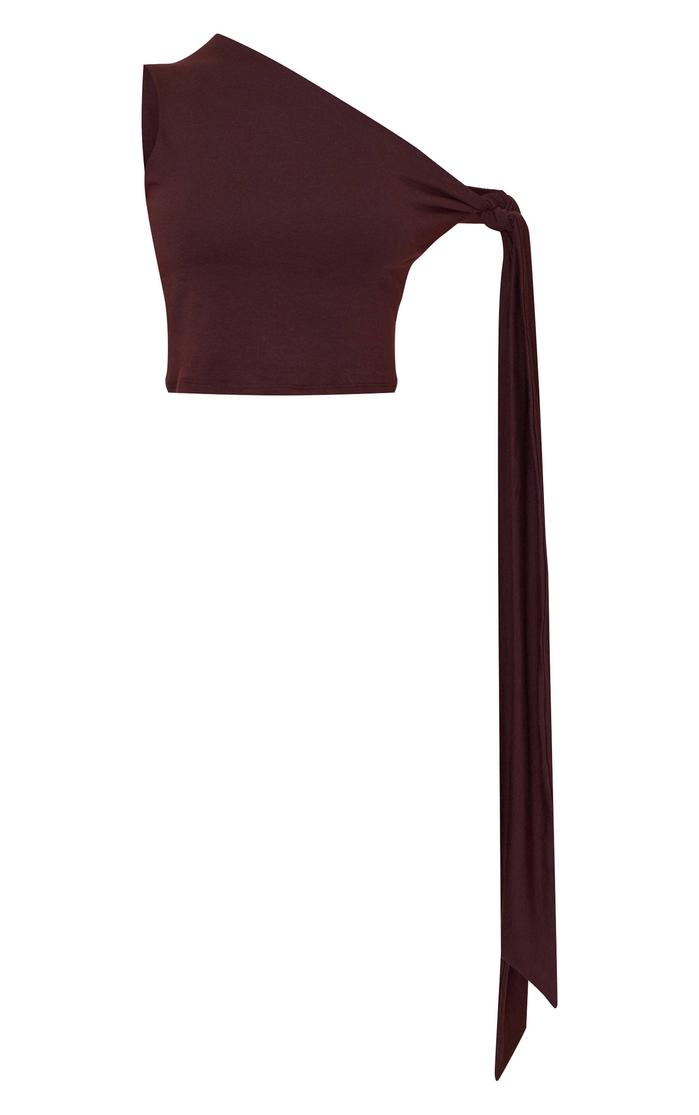 Chocolat Top Court Petite En Jersey Contour Avec Détail Nœud