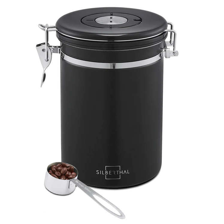 Boîte à café hermétique en acier inoxydable avec valve d'arôme - 500g