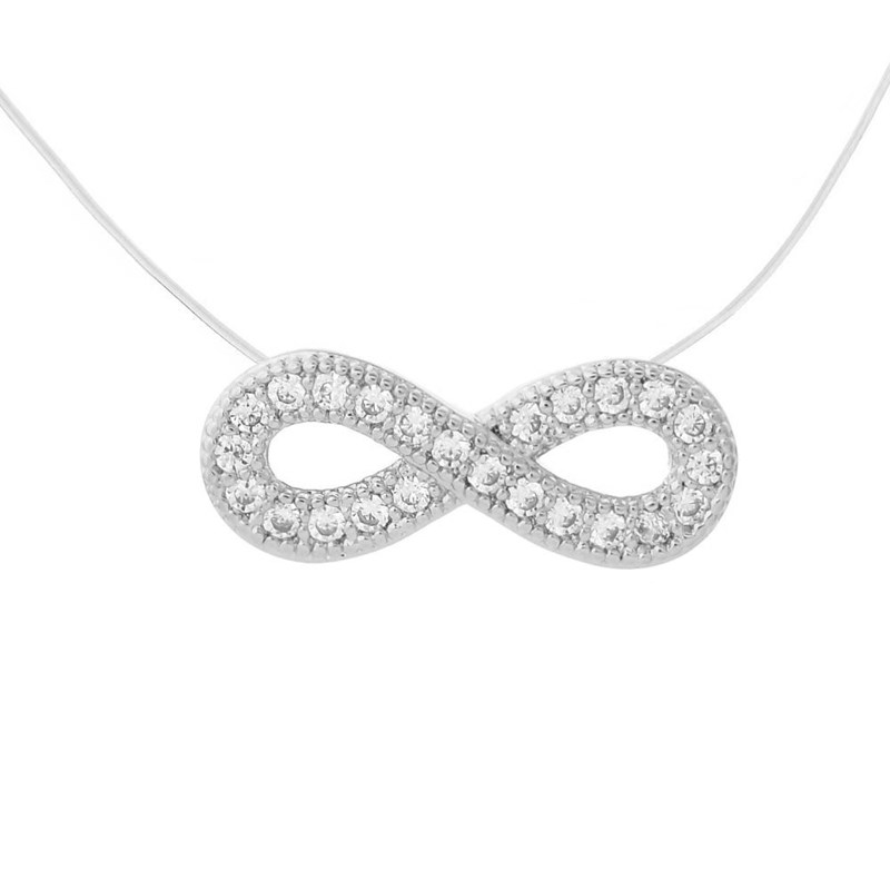 Collier infini d'oxydes de zirconium fil de nylon transparent Argent 925 Rhodié