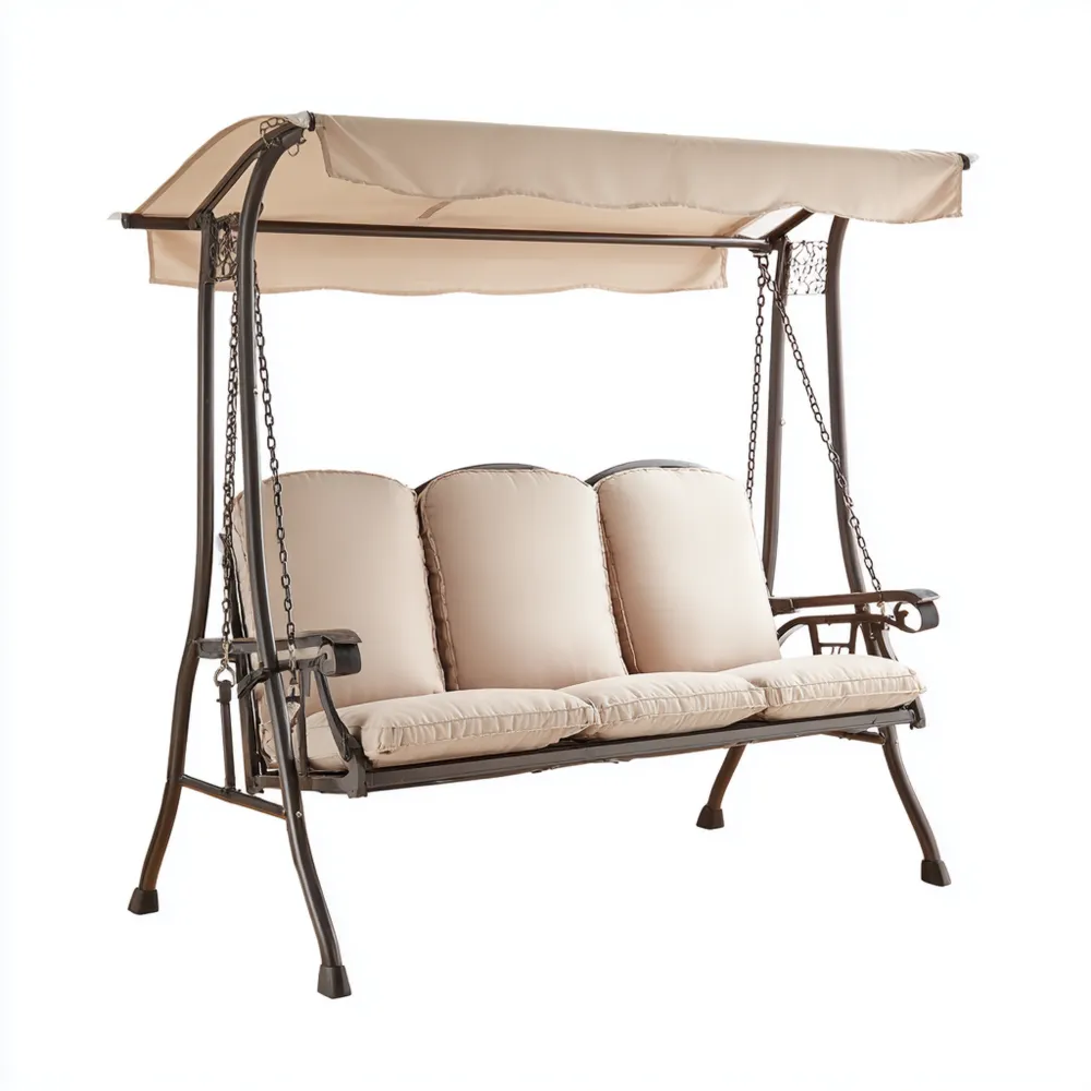 Gartenschaukel Metall Dreisitzer 200x110x170 cm mit Sonnendach Beige