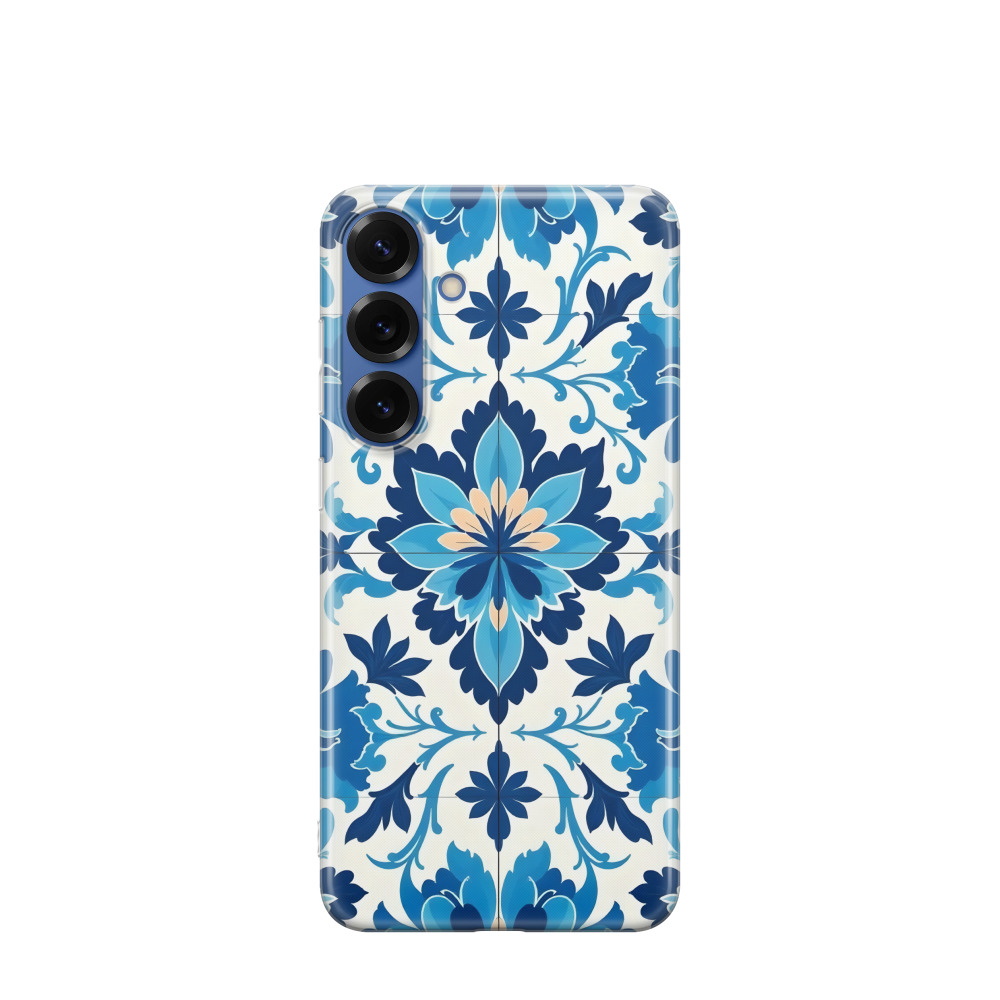 Samsung Galaxy S25 Plus Gummi Hülle Majolika-Blumenpracht - Blau