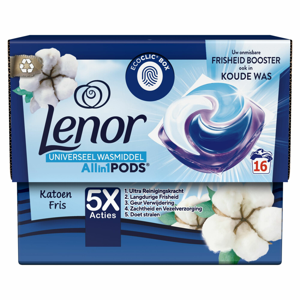 4x Lenor Wasmiddel All-in-1 Pods Katoen Fris16 stuks