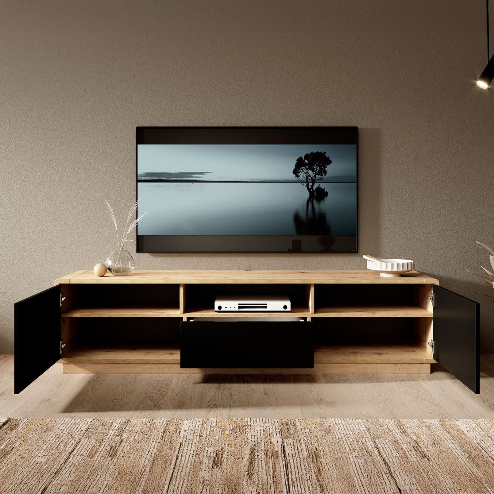 Acuna - TV-Meubel - Zwart/eiken - 180 cm