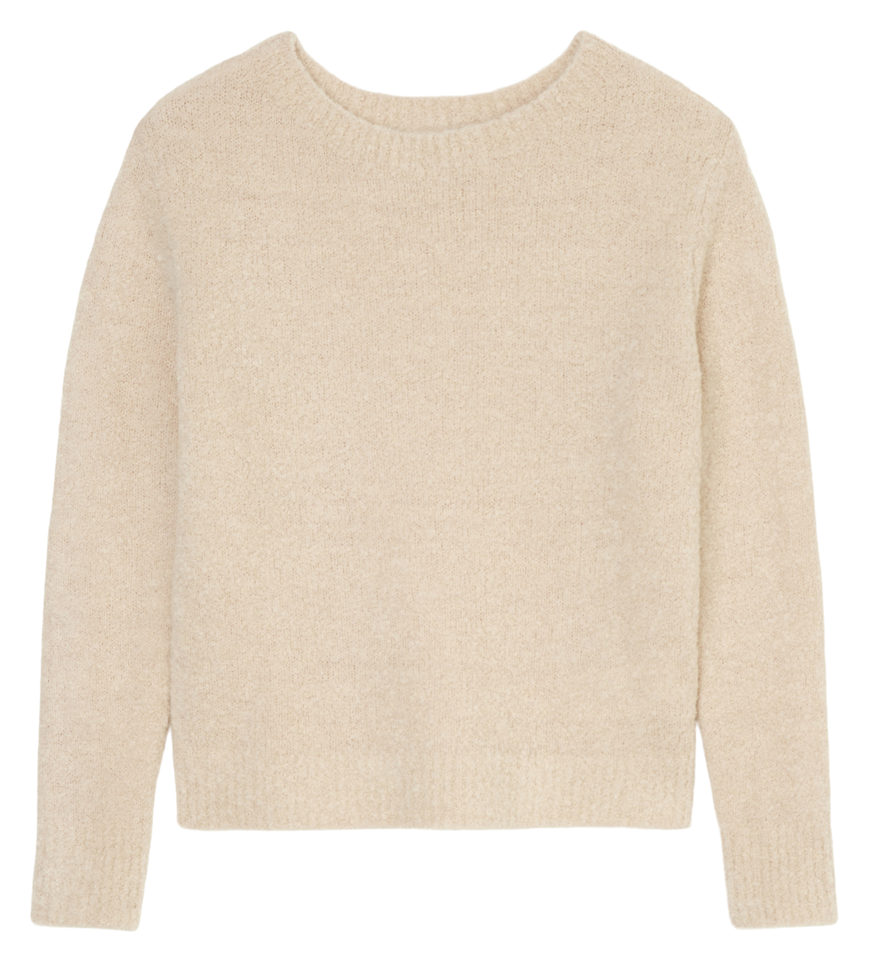 Pull col rond en laine vierge mélangée| Beige