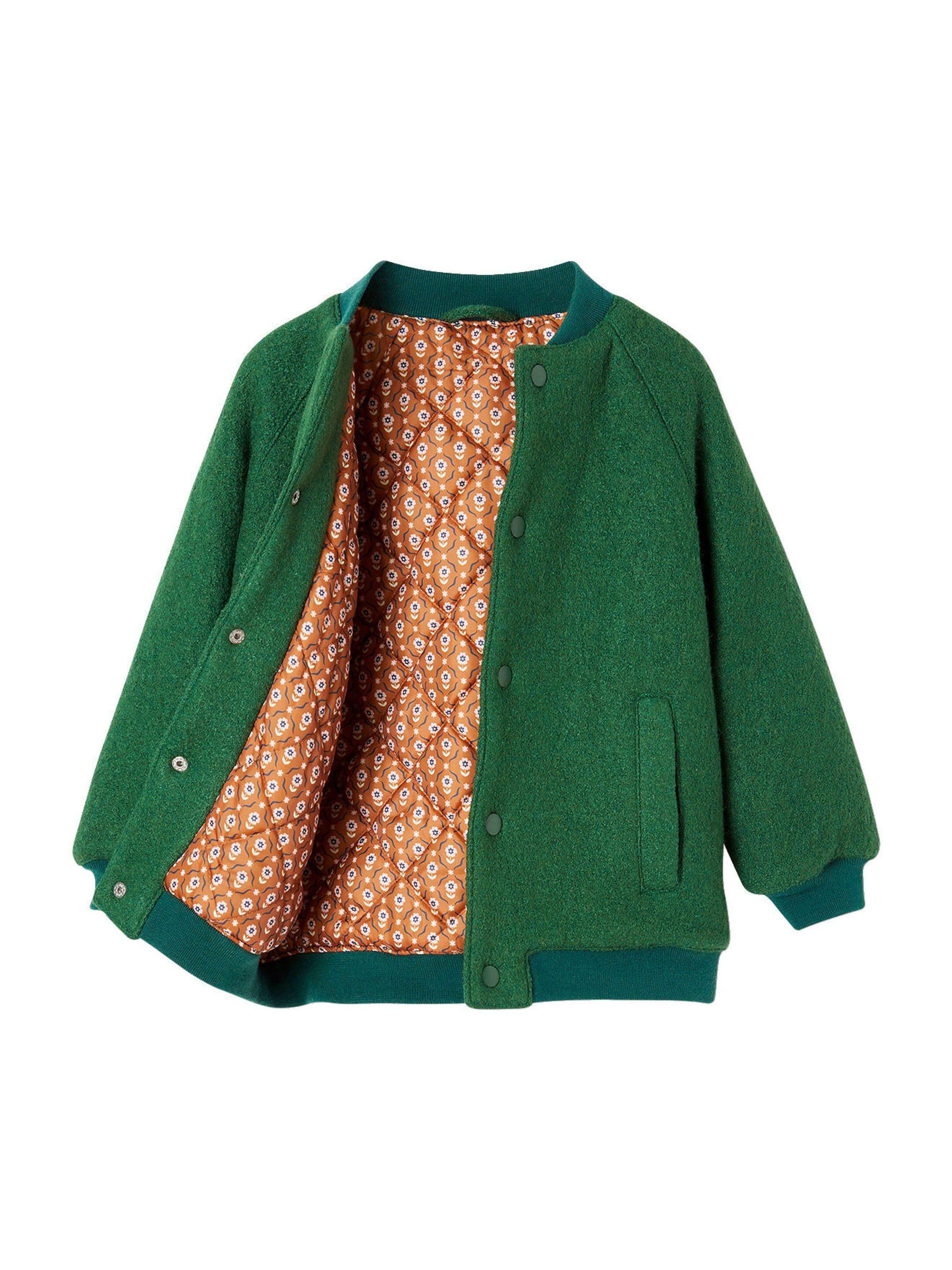 Vertbaudet Mädchen Bouclé-Collegejacke, Wattierung Recycling-Polyester englischgrün