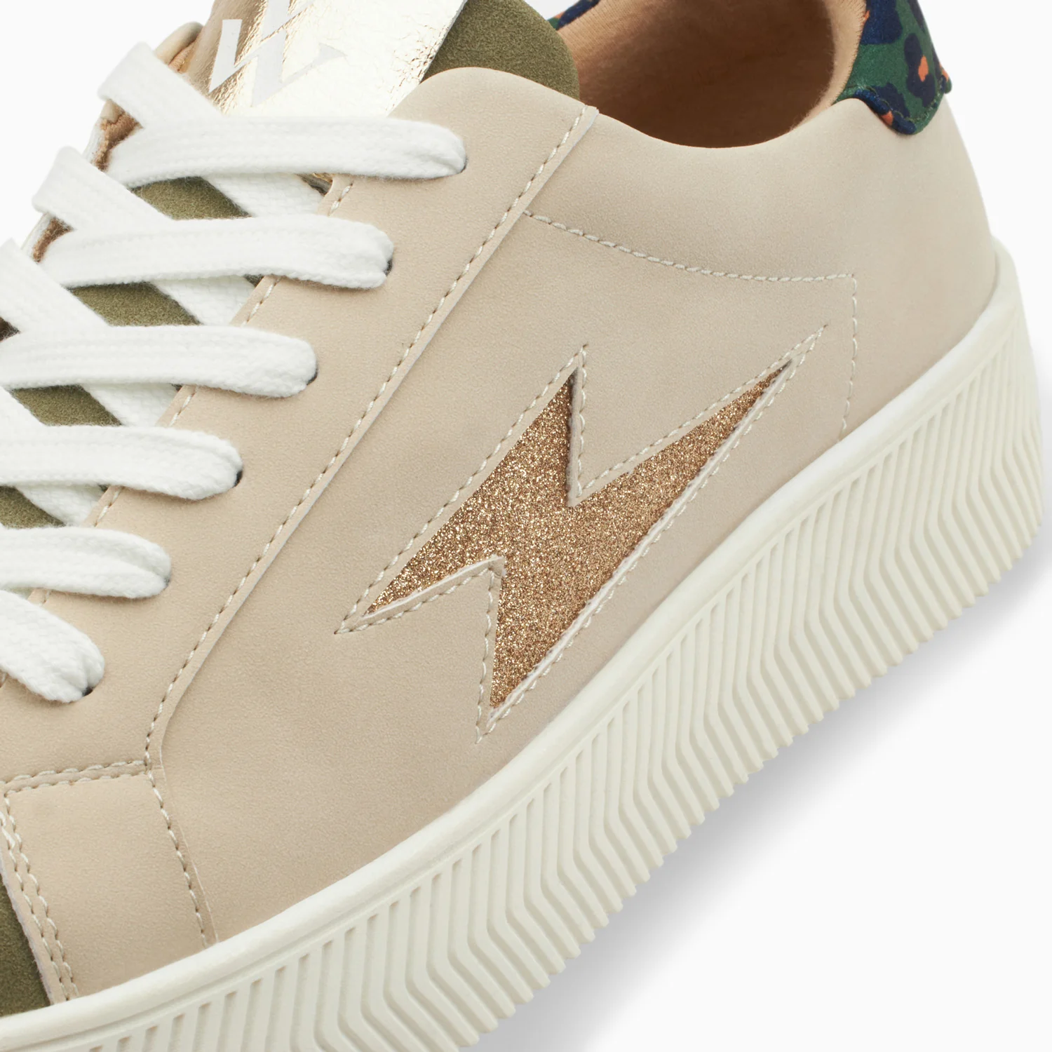 Sneakers-Baskets éclair Berthe beige et kaki à lacets