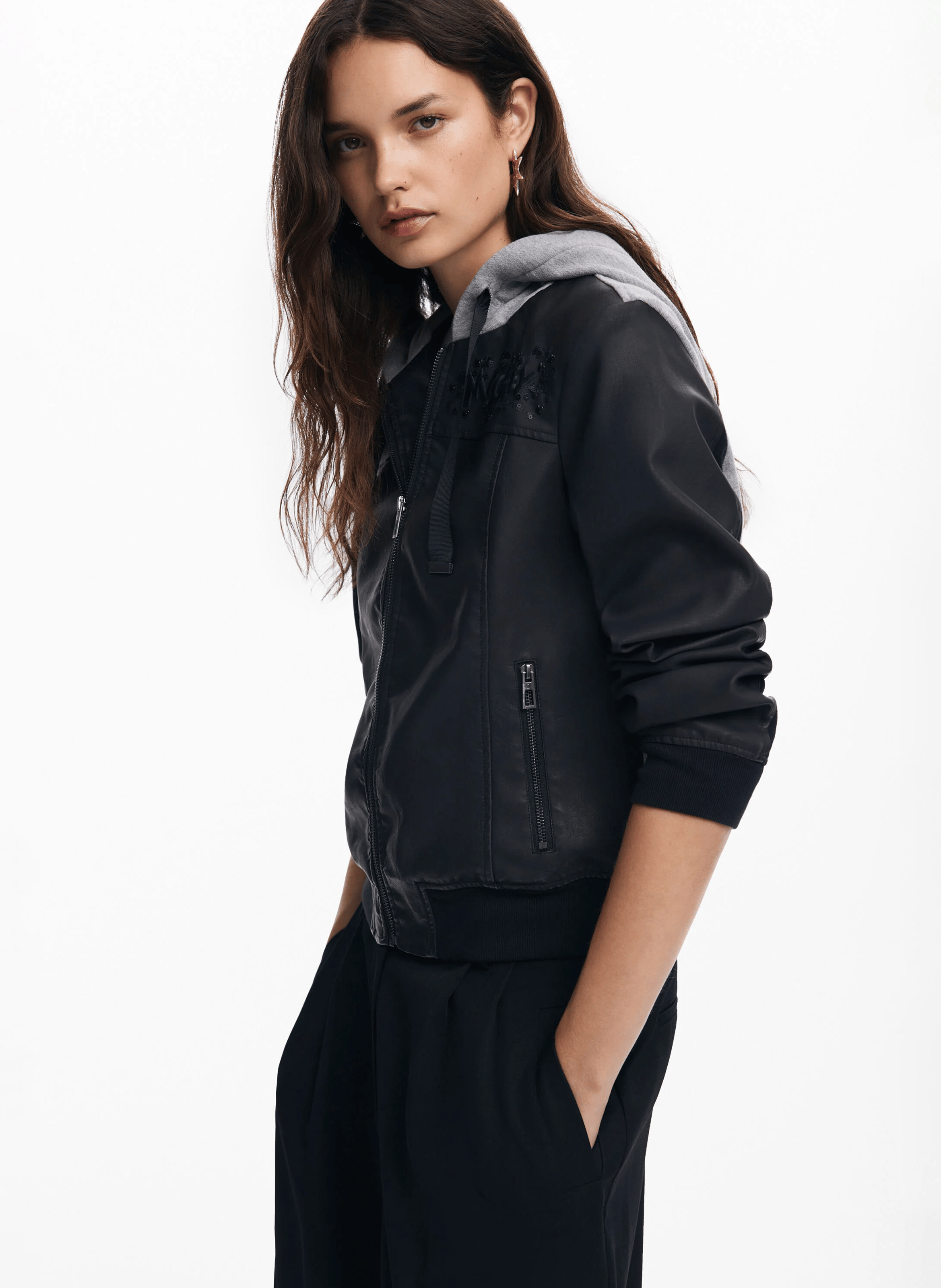 Veste droite en coton mélangé sérigraphié | Noir