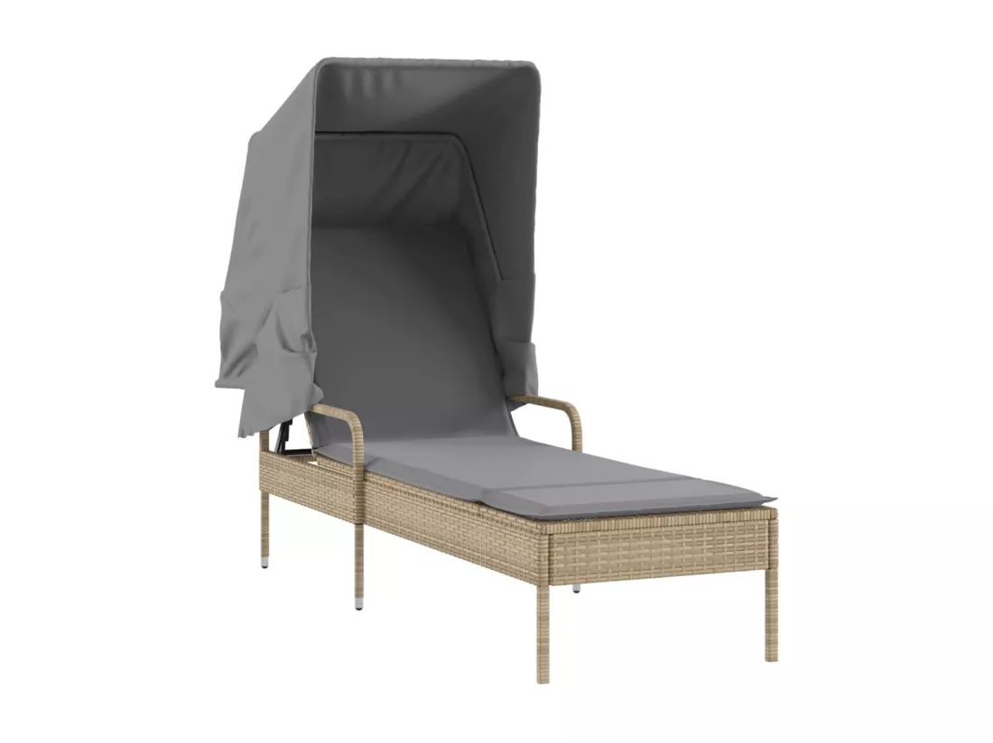 Chaise longue avec auvent beige résine tressée