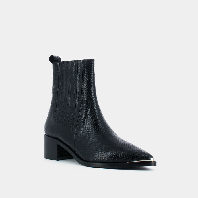 Bottines à talons et fronces  en reptile noir