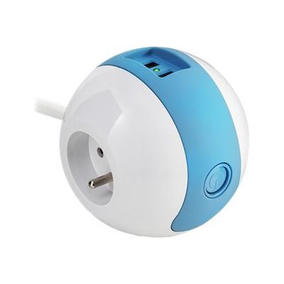 WATT & CO WATTBALL - Multiprise 3 prises - 2 prises 16A + 1 prise 6A + 2 USB - blanc/bleu