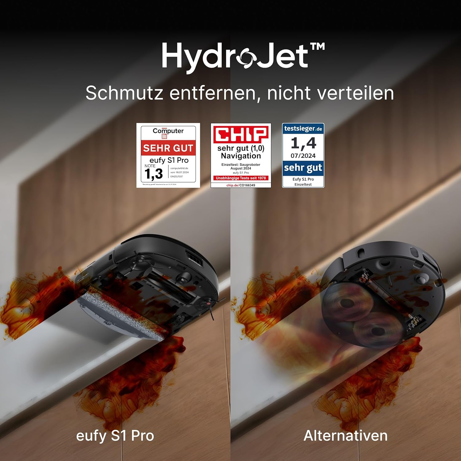 eufy Saug- & Wischroboter S1 Pro HydroJet - 2-in-1, Eco-Clean-Ozon, Starke Saugleistung, intelligente Hinderniserkennung, automatische Wischrollenreinigurng & trocknung, Selbstentleerung