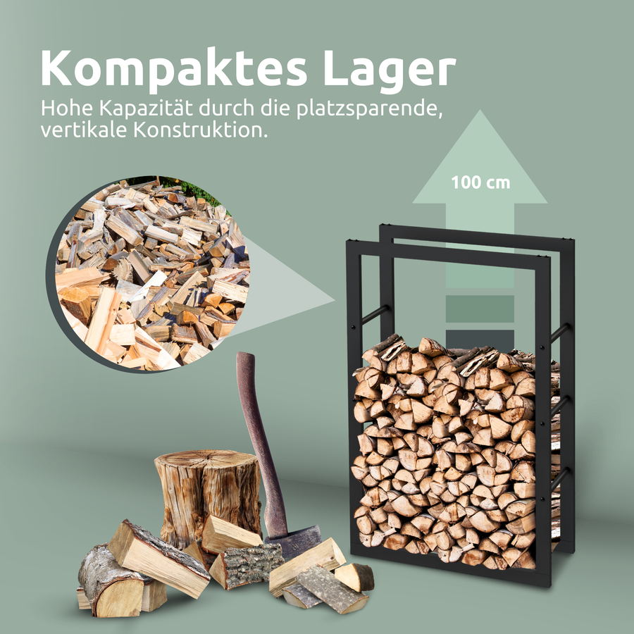 holz4home Haardhoutrek 100x25x60cm Gemaakt van Metaal Zwart Inclusief Ovenwant