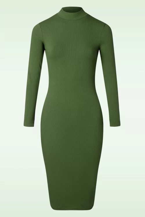Vintage Chic for Topvintage Keira rib pencil jurk in olijfgroen