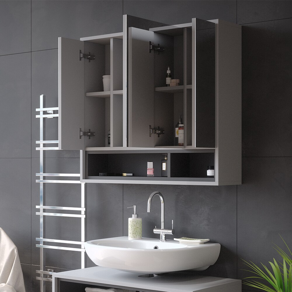 Vicco Spiegelschrank Badschrank Badezimmermöbel Beatrice Grau Anthrazit modern 80x72 cm Badspiegel Badezimmer Schrank Badmöbel Schranktür Schrankfach