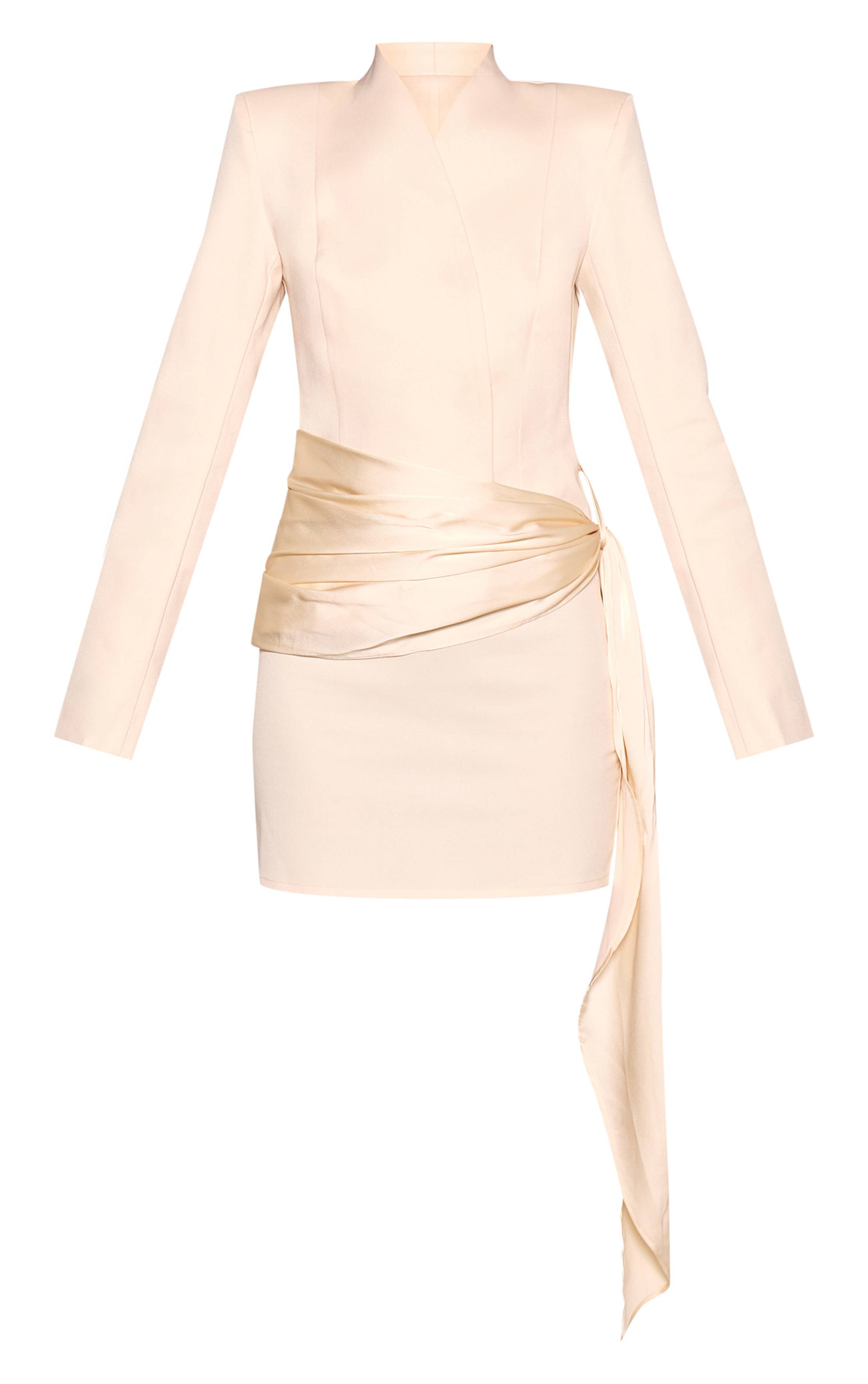 Amande Ensemble Blazer Drapé En Satin Sans Col Tissé