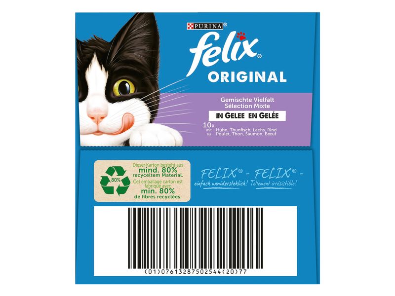 Felix Nassfutter Fleisch & Fisch in Gelée, 40 x 85 g Alleinfuttermittel für Katzen