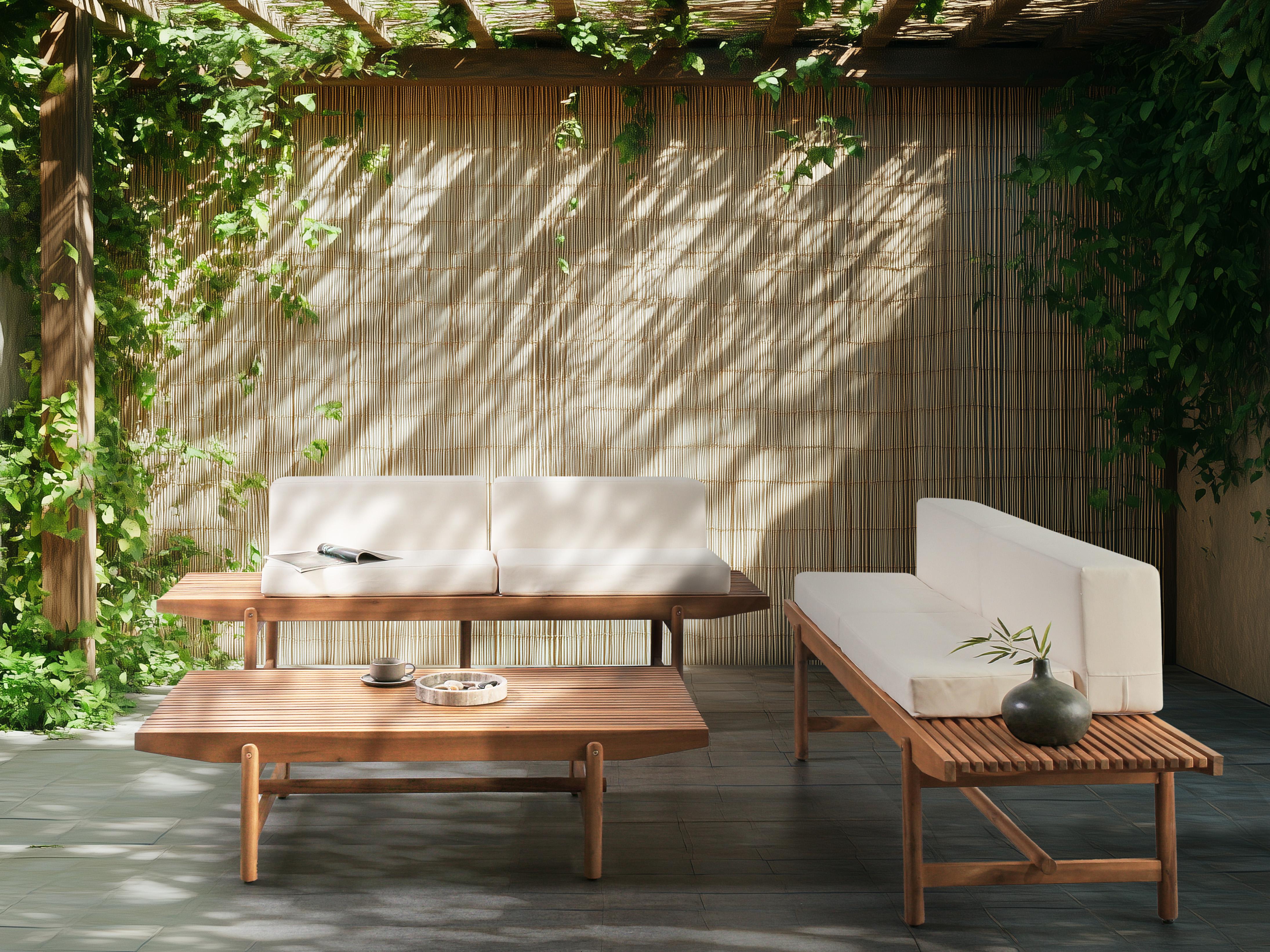 Loungeset met tafel 4-zits GIAVENO Acaciahout Gebroken wit