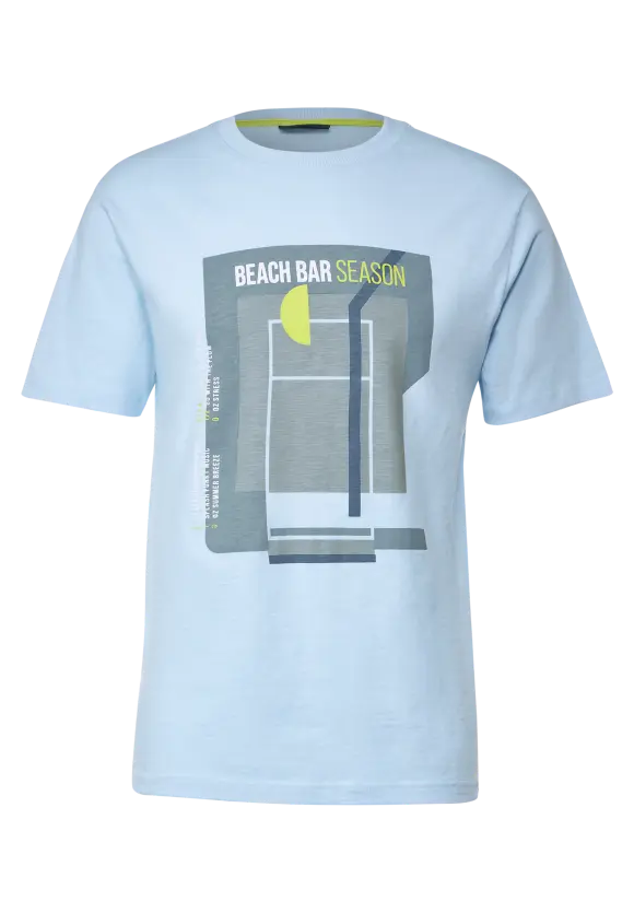 Slub T-Shirt mit Frontprint - ice blue