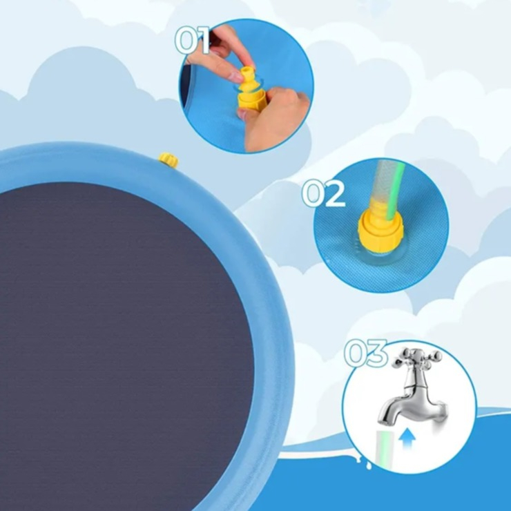 (Ø150cm) Hunde Sprinkler Matte Haustier Wasser Spielmatte Spritz Planschbecken - Blau