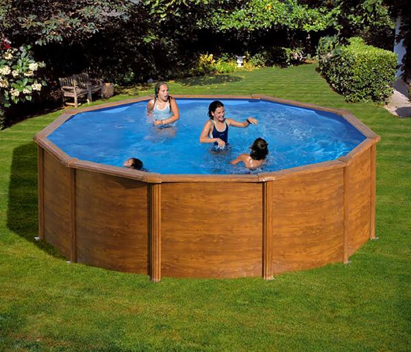 Summer Fun Stahlwandpool-Set, rund, Holz-Dekor