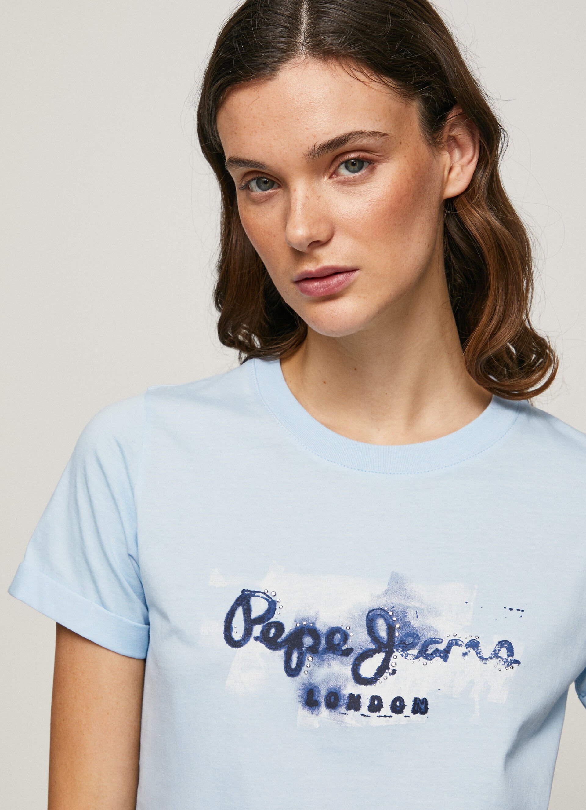 Camiseta de algodão com logo em degradê - azul-marinho
