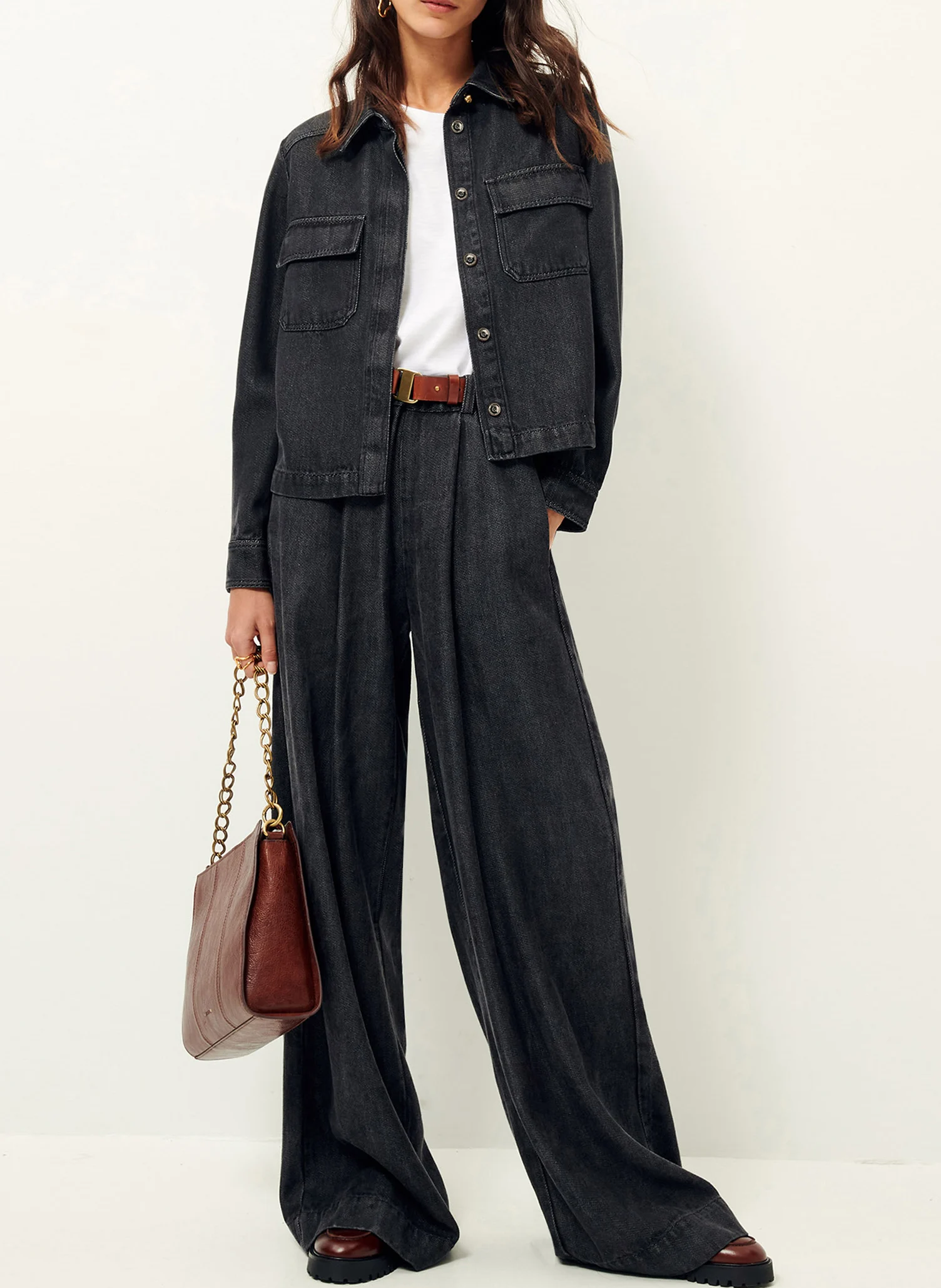 GUGGEN - Veste col classique effet jean | Noir