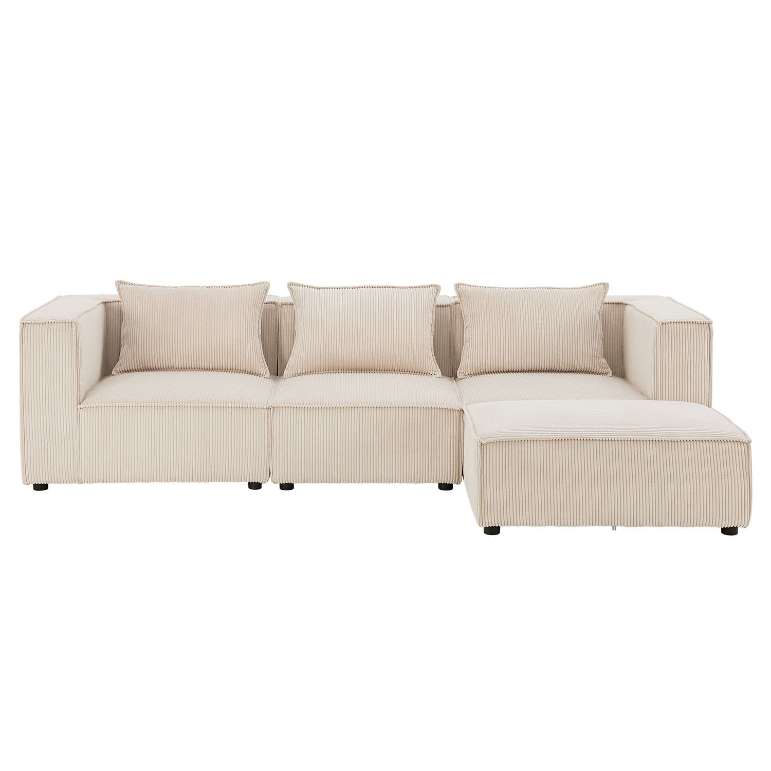 Juskys modulares Sofa Domas L - Couch Wohnzimmer - 3 Sitzer - Ottomane & Kissen - Cord Beige