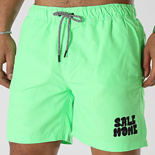 Short De Bain Tag Logo Vert Fluo Noir