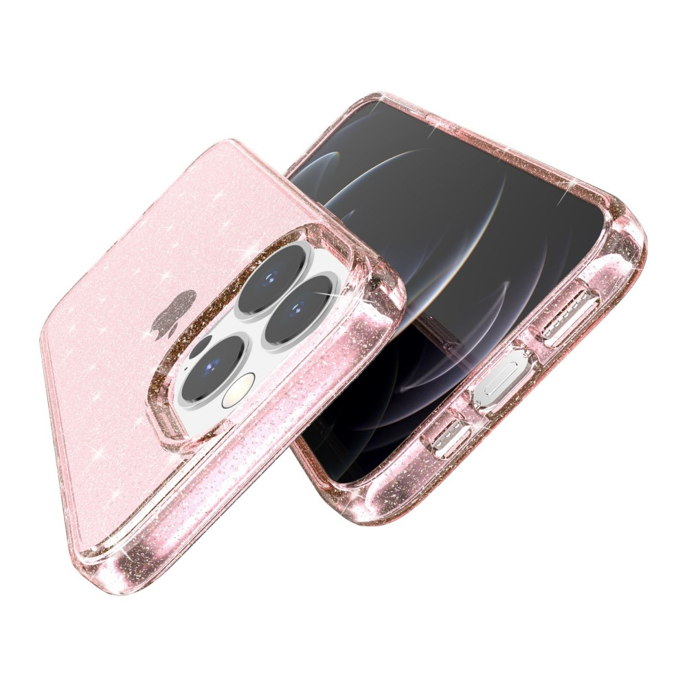 iPhone 13 Pro Hybrid Hardcase Schutzhülle im Glitzer Design - Pink / Transparent