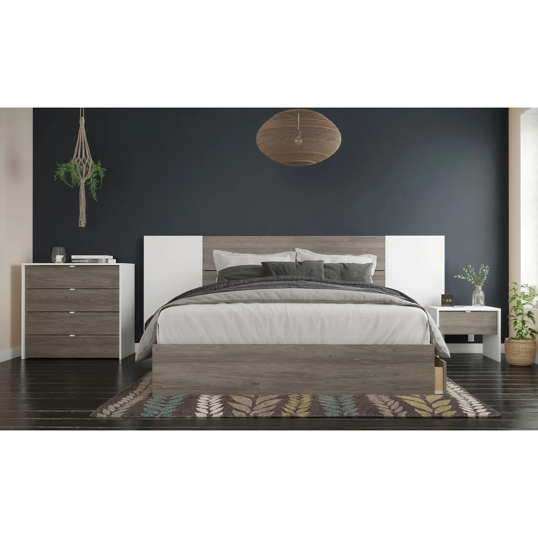 Nexera Bureau 4 Tiroirs - Blanc  Gris Écorce