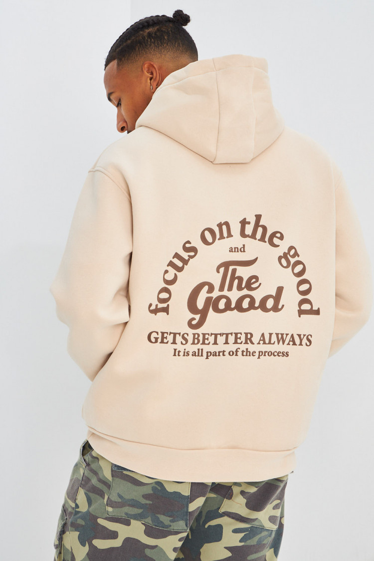 Sweat beige à capuche 