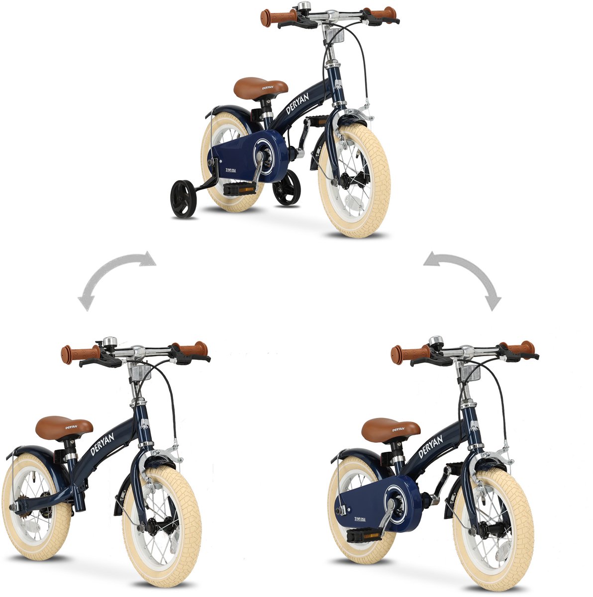 Deryan Luxe 3-in-1 Blue kinderfiets - 12 inch
