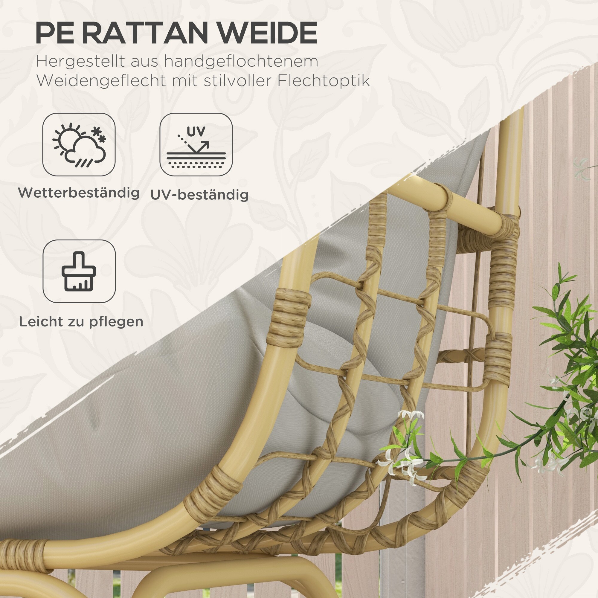 Outsunny 2er Gartenbank mit hoher Rückenlehne und Polsterkissen grau 126L x 72B x 126Hcm