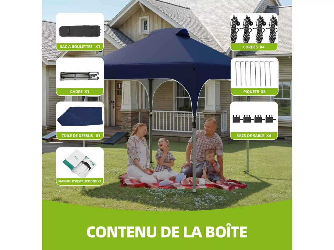 YITAHOME Tonnelle Pop-up Instantanée 3 x 3 m - Pliable - avec Sac à Roulettes - pour Terrasse - Marchés - Plage - Bleu