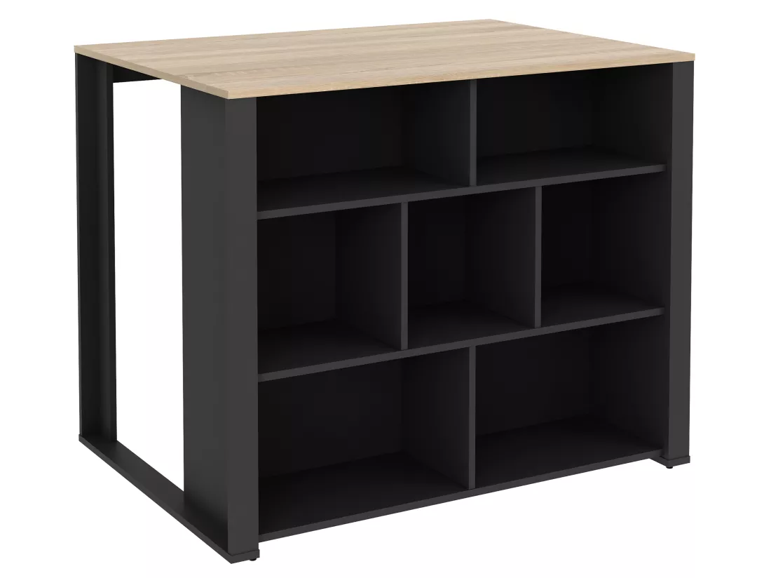 Ilot central de cuisine avec 7 niches - Naturel et anthracite - OPOLE
