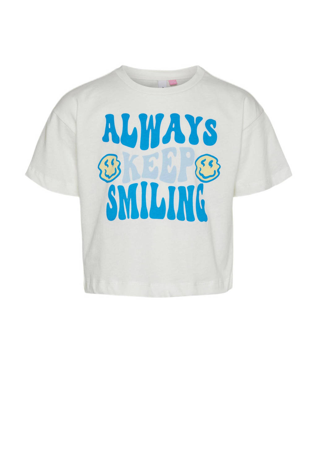 VERO MODA GIRL T-shirt VMSMILES KELLY met tekst wit/blauw