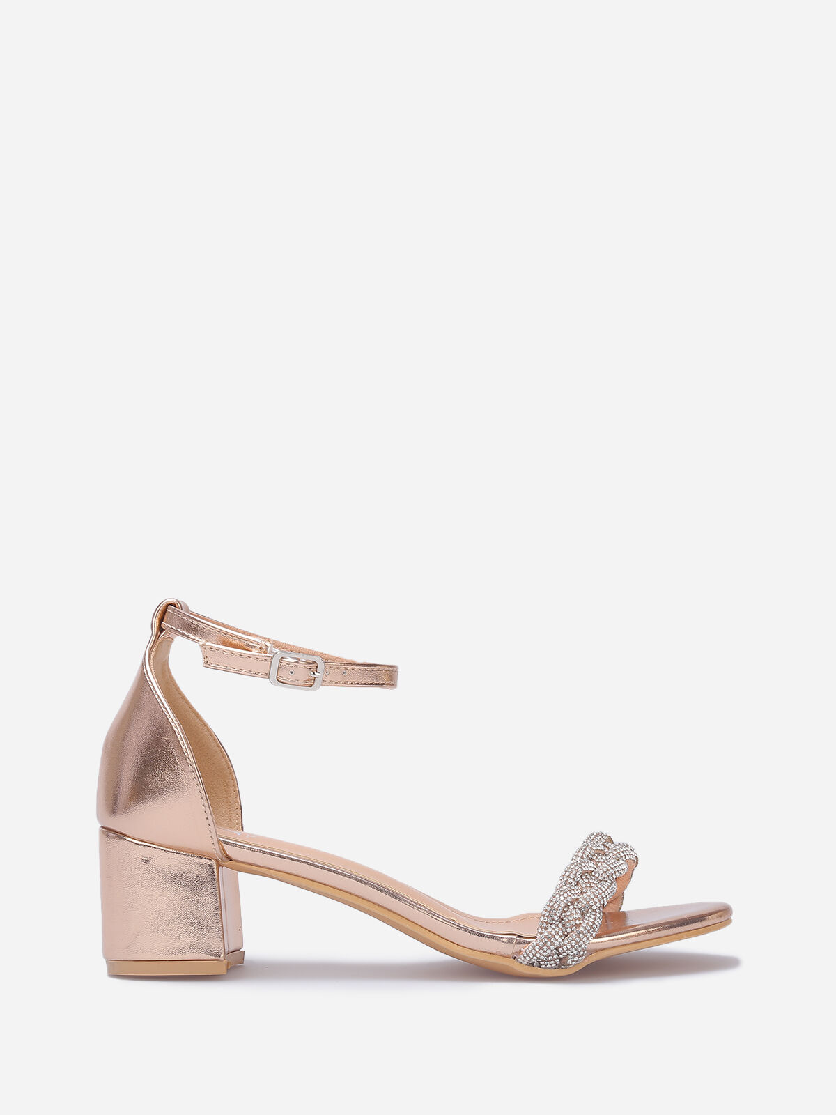 Sandales à bride tressée en strass- Doré rose