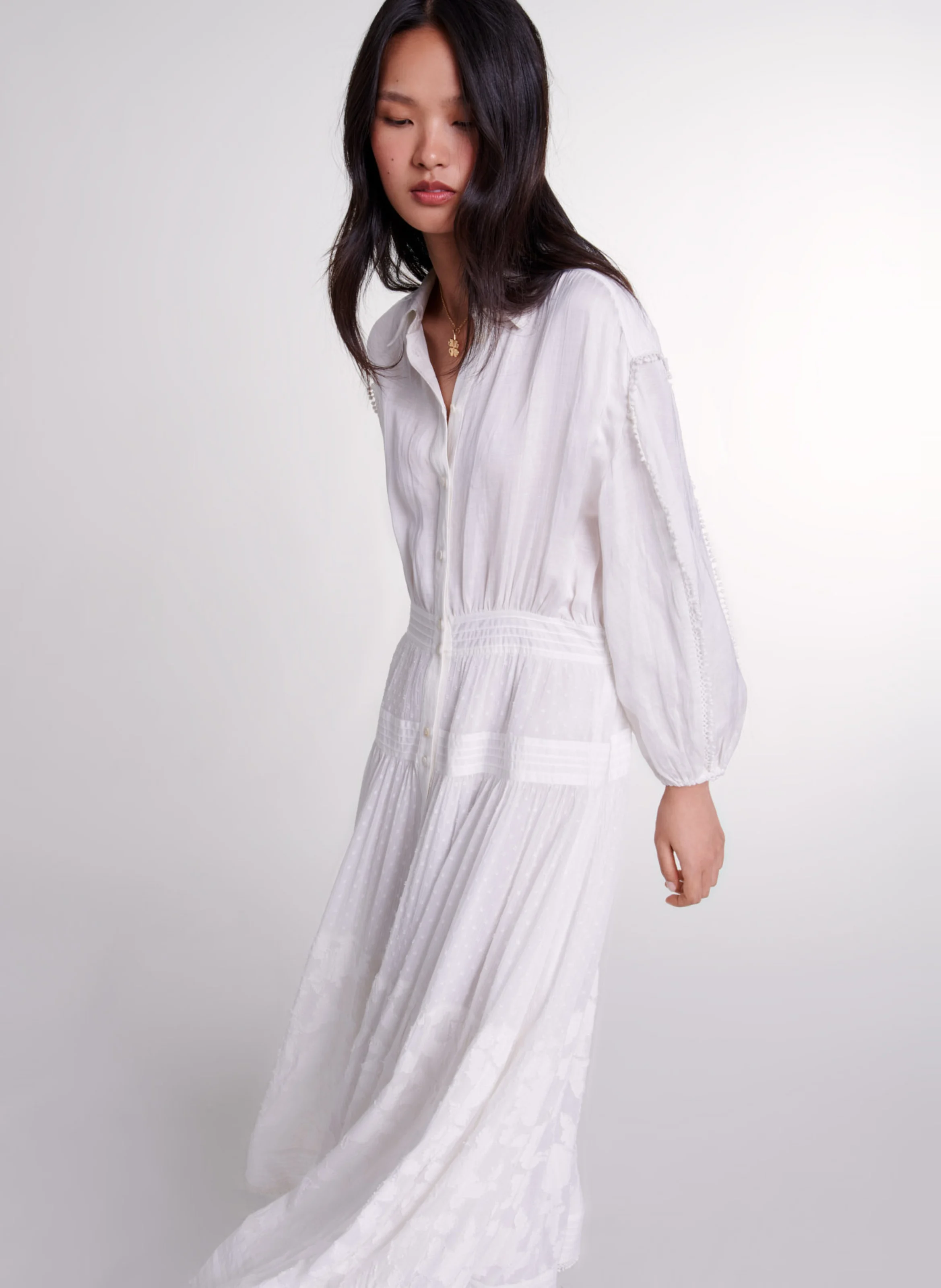 Robe longue patchwork en coton| Blanc