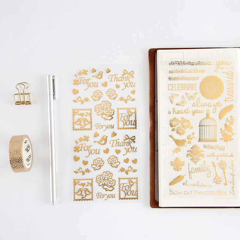Vintage Sticker Selbstklebende Etiketten Scrapbooking Aufkleber - Gold